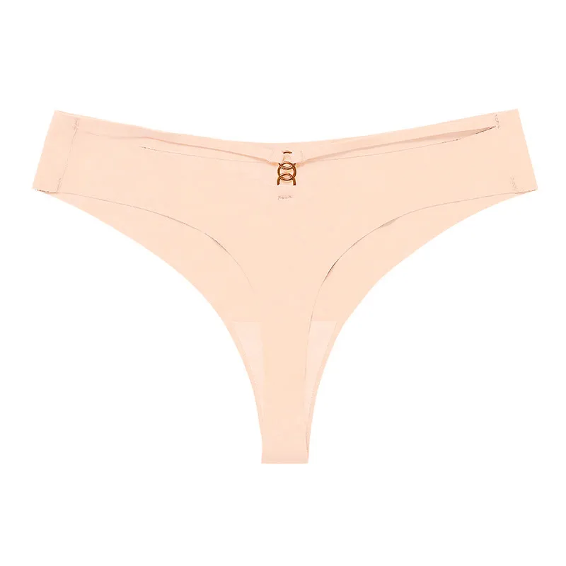 Pantalones T de mujer sexy de talla grande europeos y americanos, hoja de seda helada, sin costuras, con anillo de metal, ropa de yoga deportiva, tanga de algodón