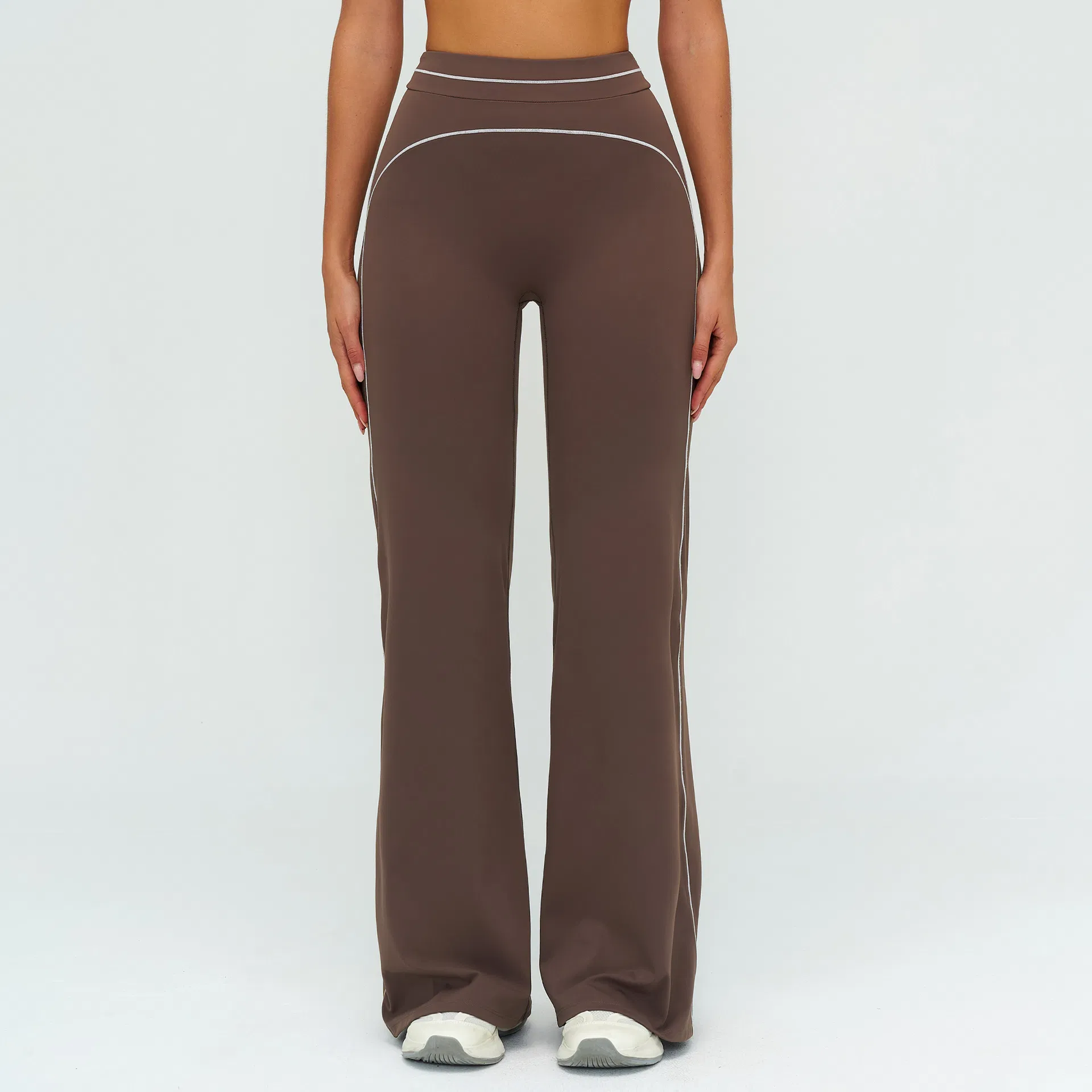 Pantalones de yoga sin costuras para mujer, pantalones de color bloque que levantan la cadera, pantalones deportivos de cintura alta y pierna ancha