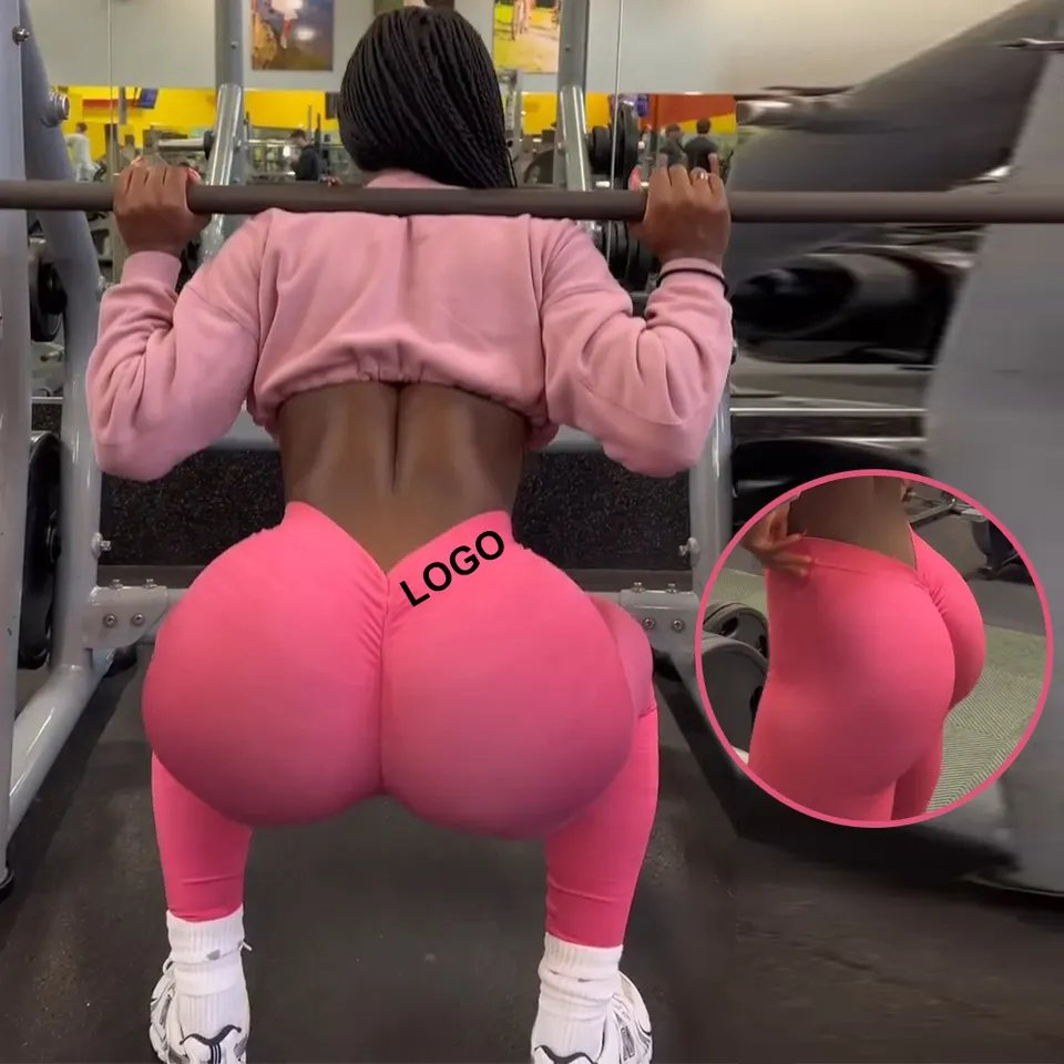 Pantalones de yoga de alta cintura sin costuras para el trasero tipo scrunch de nylon para gimnasio