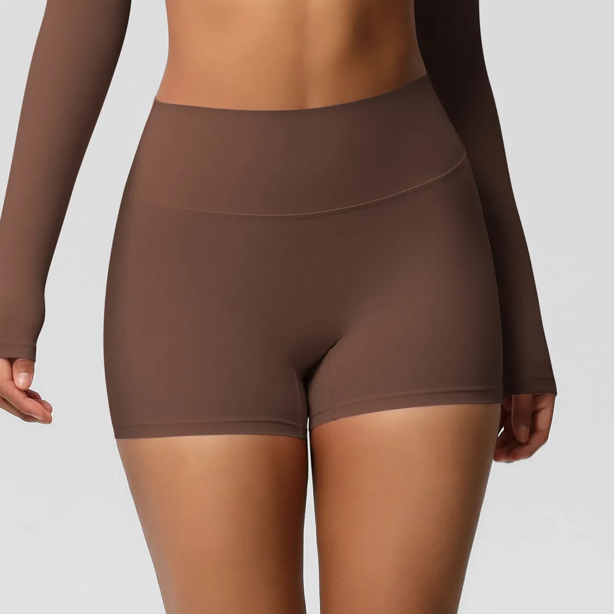 Conjunto de ropa deportiva de pantalones de yoga de color puro de Europa y América, manga larga, amigable con la piel, transpirable, hermosa espalda, camiseta de manga corta, ajustada para el entrenamiento
