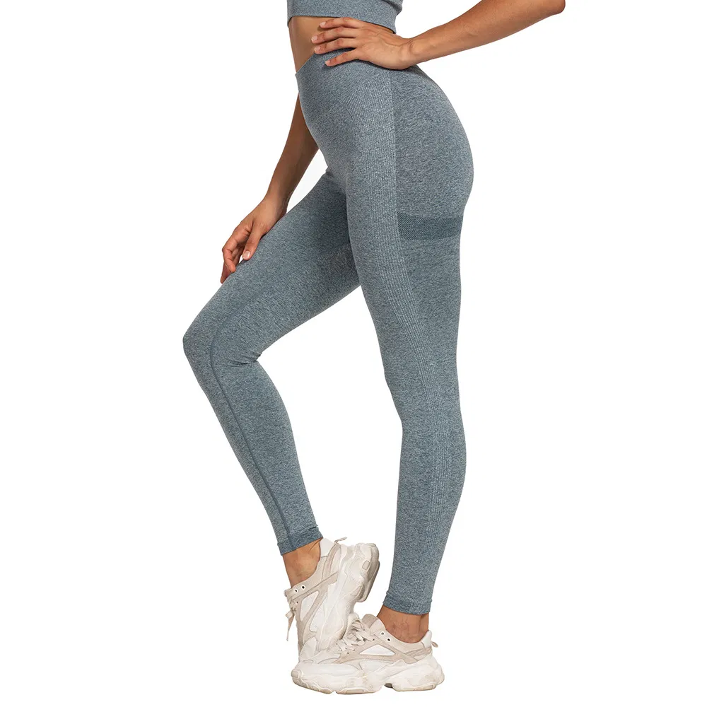 Pantalones de yoga de alta cintura de nylon deportivos sin costuras para gimnasio con scrunch en el trasero y logo personalizado