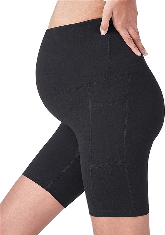 Shorts de yoga para maternidad sobre el vientre con bolsillos 5 Pantalones de entrenamiento activos