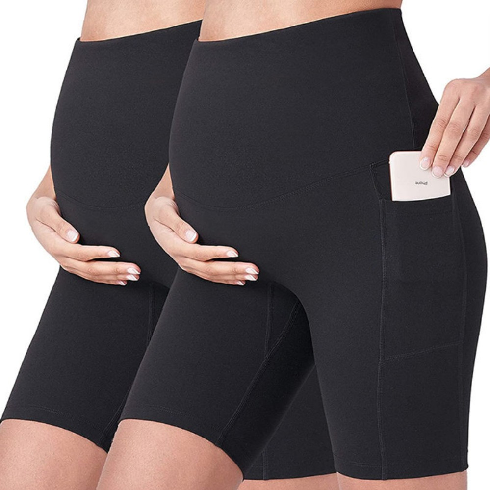 Pantalones cortos de yoga para mujeres embarazadas, cómodos, transpirables, de alta elasticidad, con cintura elástica y bolsillos