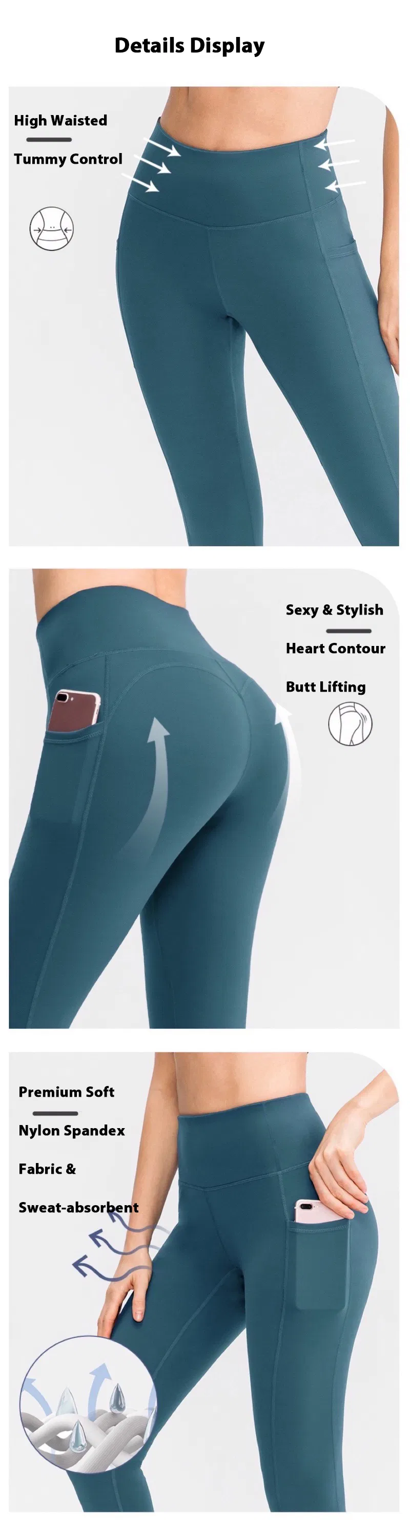 Pantalones de yoga de control de abdomen suave y cómodo para ejercicio y correr, mallas atléticas de cintura alta con bolsillos, leggings antideslizantes para senderismo