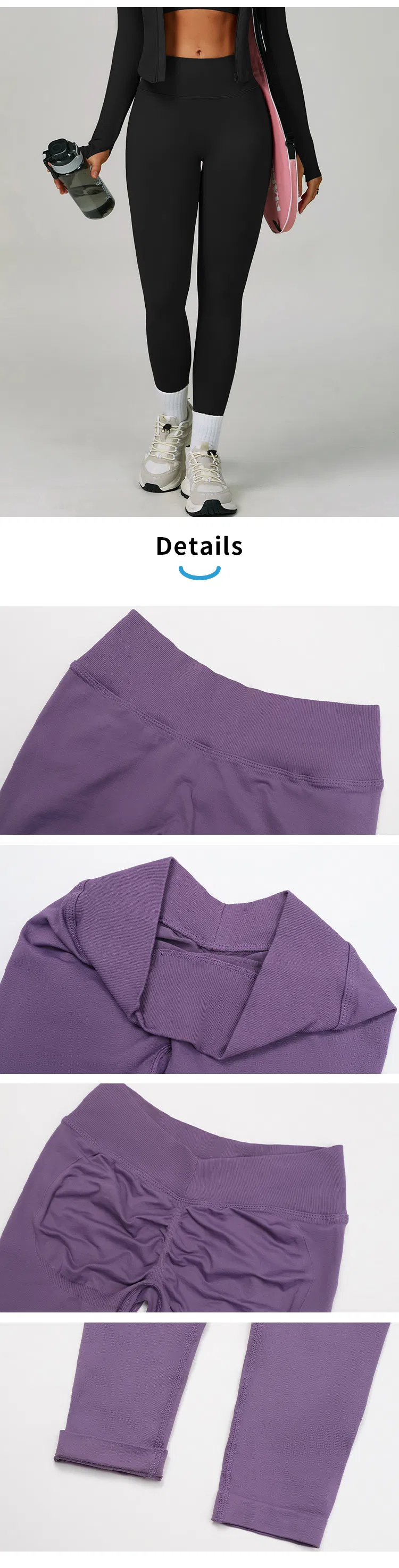 Pantalones de yoga sin costuras color durazno con cuello en V, ajustados, para correr, deportivos, de secado rápido, para fitness