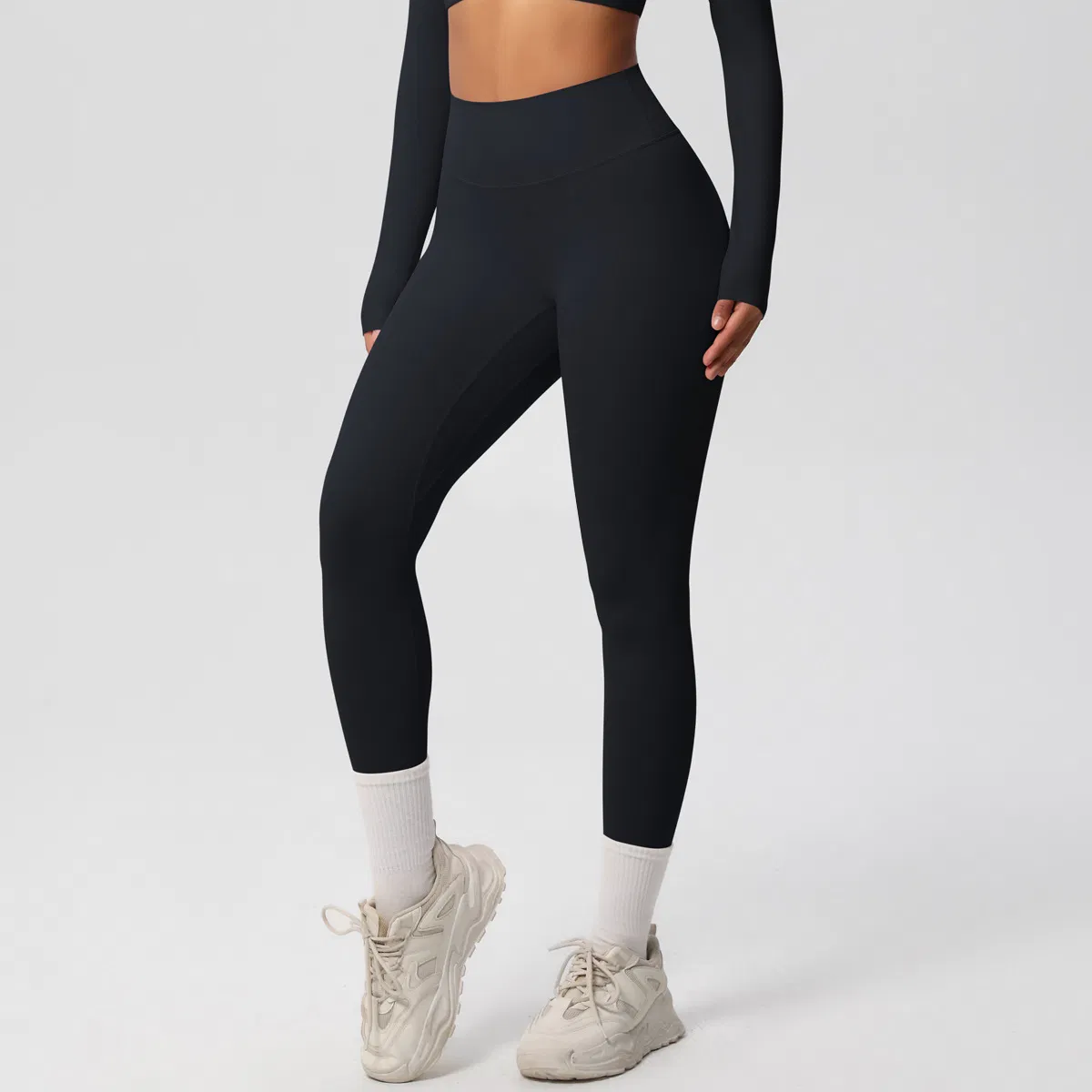 Conjunto de ropa deportiva de pantalones de yoga de color puro de Europa y América, manga larga, amigable con la piel, transpirable, hermosa espalda, camiseta de manga corta, ajustada para el entrenamiento