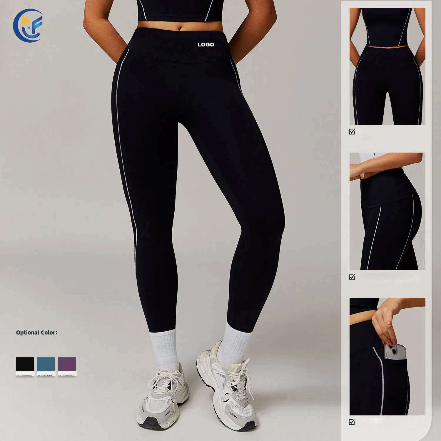 Pantalones de yoga de tiro alto con sensación desnuda y bolsillos en bloque de color personalizado - Mallas para correr y fitness para mujeres