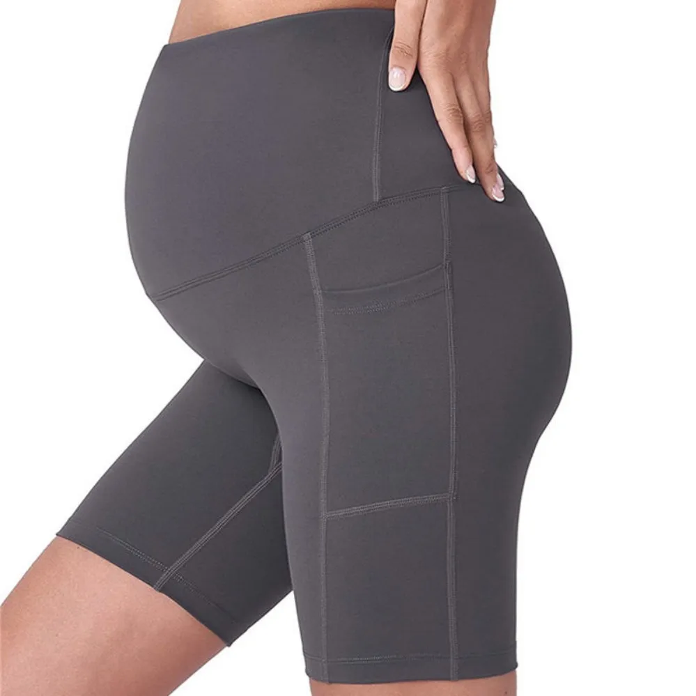 Pantalones cortos de yoga para mujeres embarazadas, cómodos, transpirables, de alta elasticidad, con cintura elástica y bolsillos
