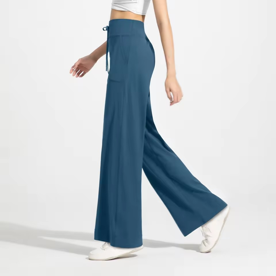Nuevos pantalones de running para mujer de pierna recta con cordón, de cintura alta, sueltos y que estilizan, pantalones largos para yoga y deportes
