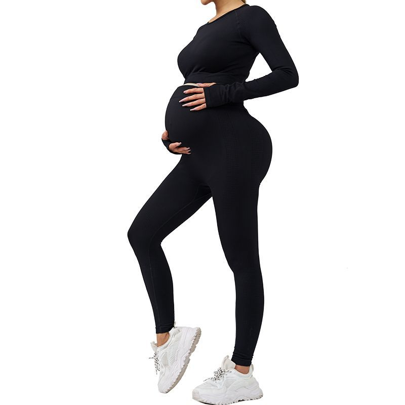 Conjunto de Yoga Maternidad Sin Costuras - Leggings de Cintura Alta con Soporte para el Vientre y Top de Entrenamiento Cómodo