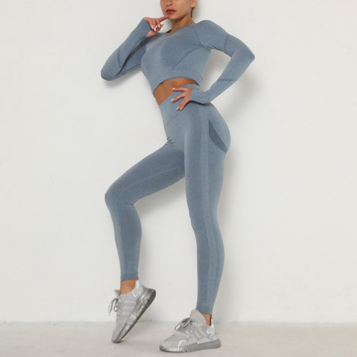 Fabricante de Ropa de Fitness Personalizada Con Cintura Alta, Leggings de Yoga para el Gimnasio con Efecto Realce en el Trasero, Conjunto de Dos Piezas