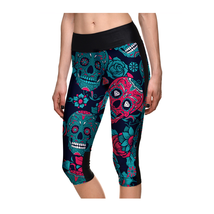 Mallas capri deportivas de yoga para mujer con estampado de calavera de alta calidad personalizadas