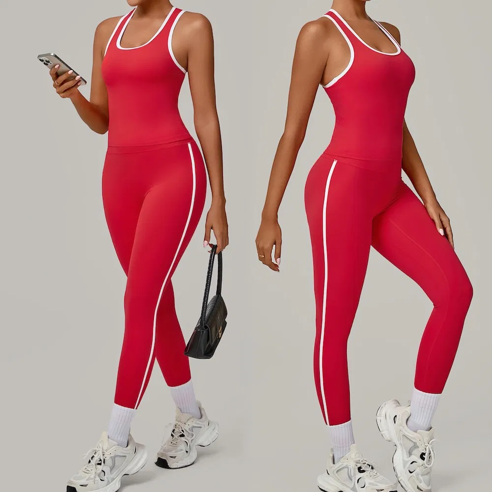 Nuevos Conjuntos de Ropa de Correr al Aire Libre con Diseño Elegante Ropa de Yoga para Mujeres, 2PCS Leggings de Correr de Cintura Alta con Bloqueo de Color + Chaleco Deportivo Conjunto de Ejercicio de Pilates