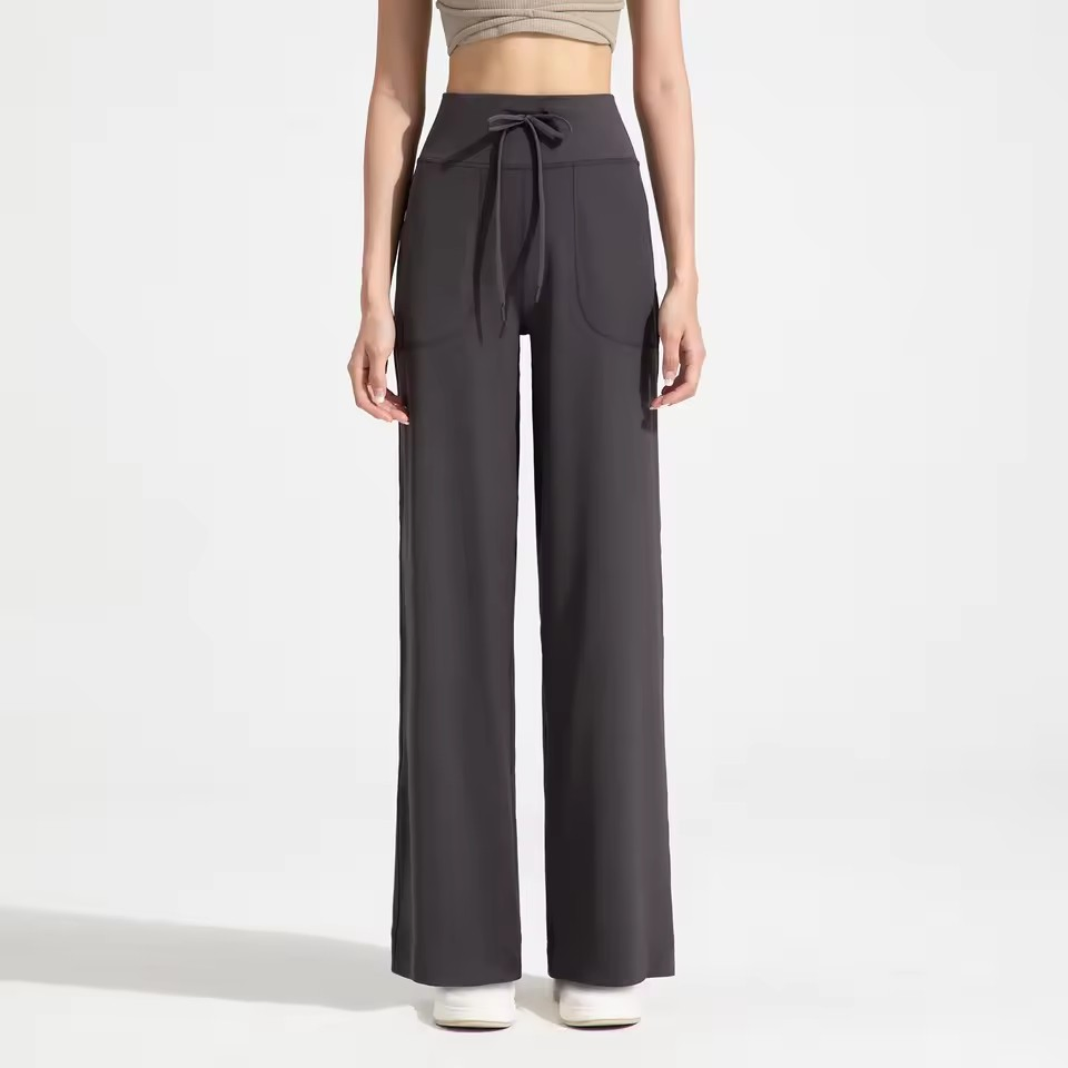 Nuevos pantalones de running para mujer de pierna recta con cordón, de cintura alta, sueltos y que estilizan, pantalones largos para yoga y deportes