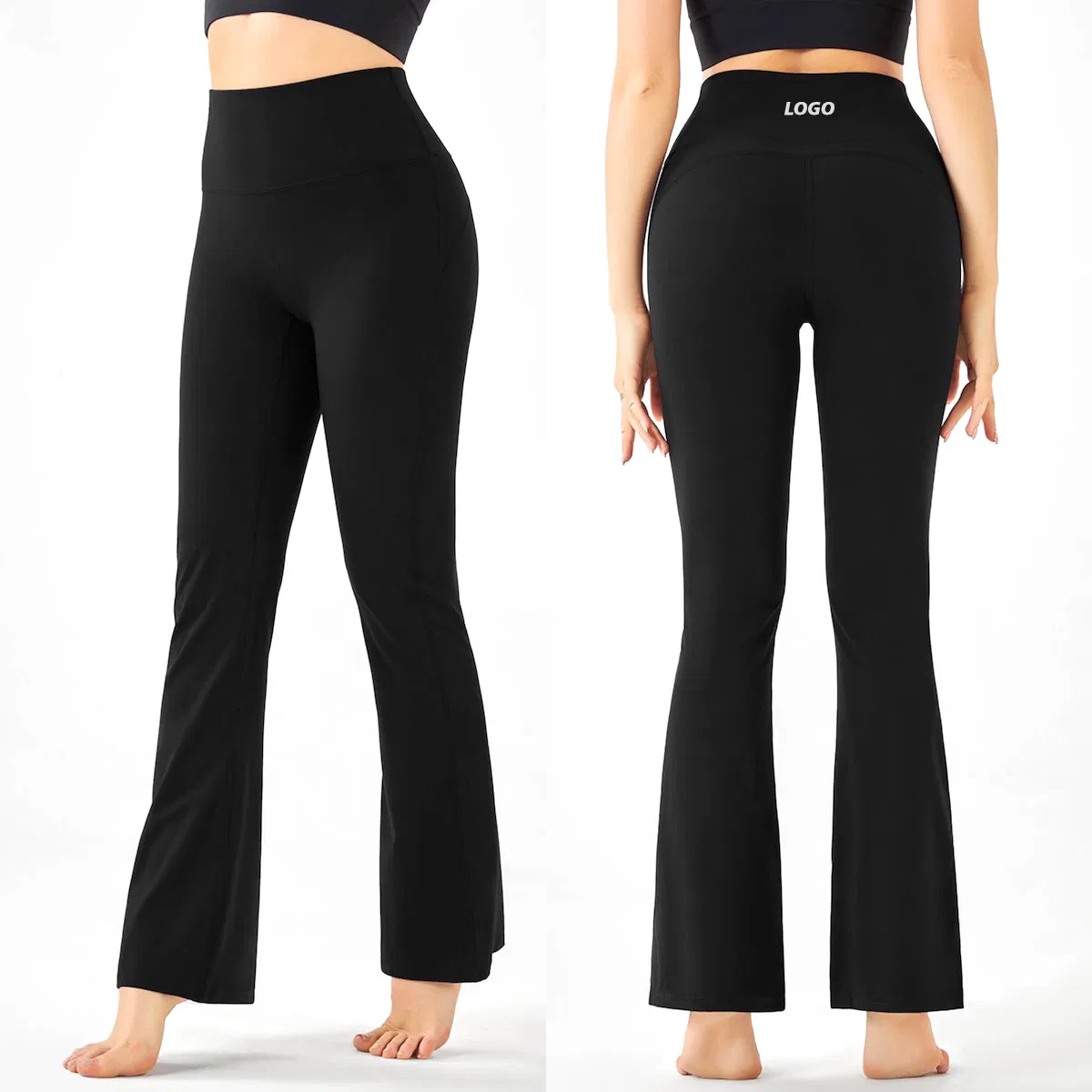 Pantalones de yoga acampanados retro de moda al por mayor para mujeres, pantalones anchos de vestir personalizados para ocio atlético, pantalones de entrenamiento de campana