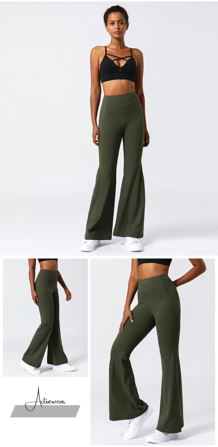 Pantalones de yoga de flare suaves para levantar las caderas de mujer con bolsillo oculto, pantalones de entrenamiento de cintura alta