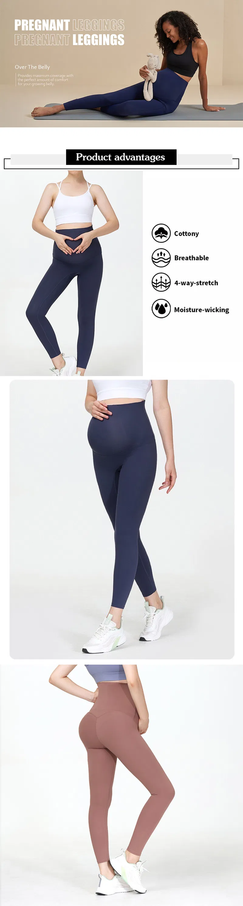 Ropa de maternidad cómoda para mujeres al por mayor, leggings de cintura alta suaves como mantequilla para mujeres, pantalones de yoga atléticos cómodos para el gimnasio y el ocio personalizables