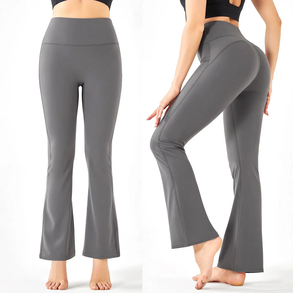 Pantalones de yoga acampanados retro de moda al por mayor para mujeres, pantalones anchos de vestir personalizados para ocio atlético, pantalones de entrenamiento de campana