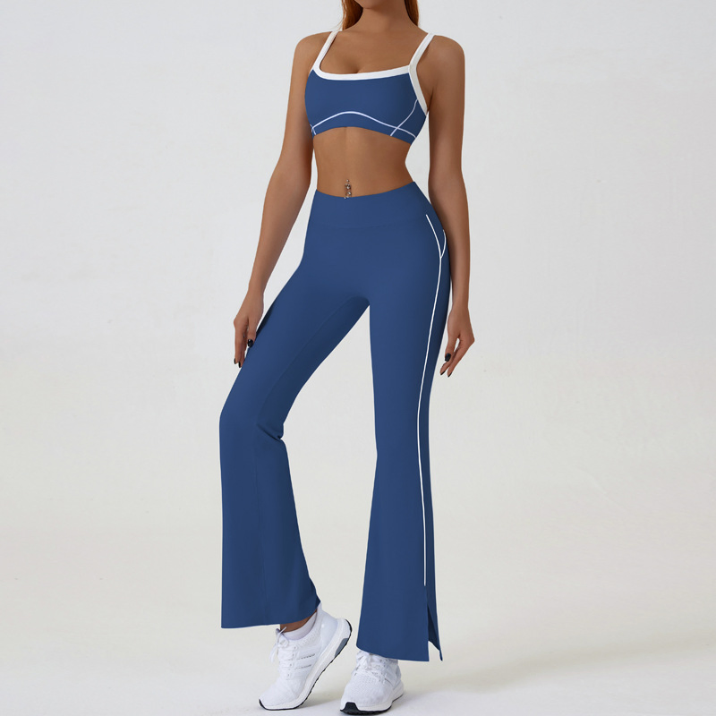 Conjunto de Deportes al Aire Libre para Mujeres: Ropa Deportiva Ajustada al Cuerpo, Estilo Ligeramente Picante, Pantalones Largos, Conjunto de Yoga en Bloques de Color