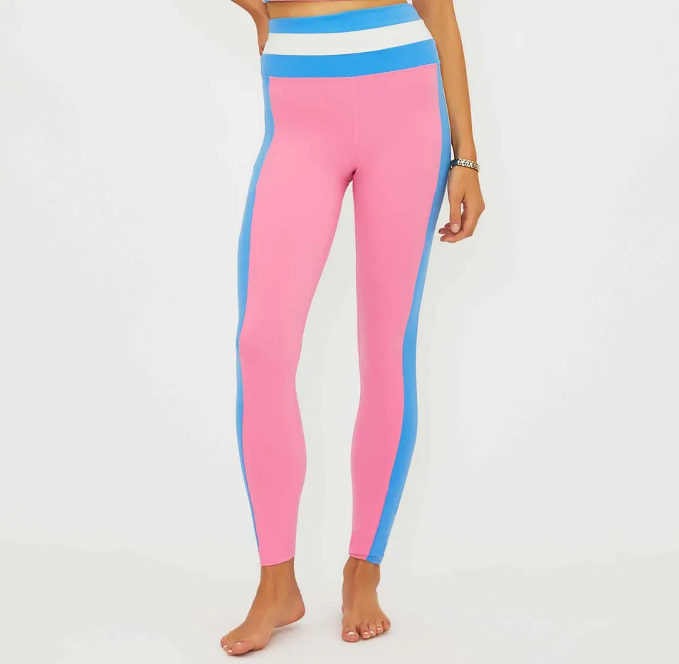 Mallas largas de deporte en color bloque rosa para gimnasio y yoga
