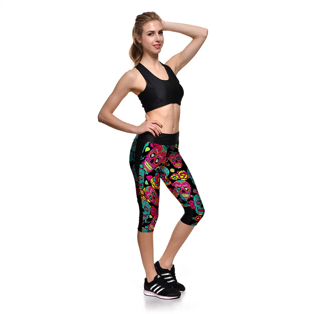 Mallas capri deportivas de yoga para mujer con estampado de calavera de alta calidad personalizadas