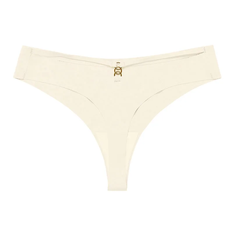Pantalones T de mujer sexy de talla grande europeos y americanos, hoja de seda helada, sin costuras, con anillo de metal, ropa de yoga deportiva, tanga de algodón