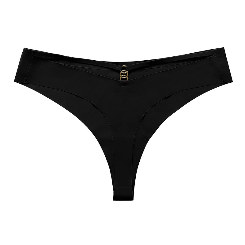 Pantalones T de mujer sexy de talla grande europeos y americanos, hoja de seda helada, sin costuras, con anillo de metal, ropa de yoga deportiva, tanga de algodón