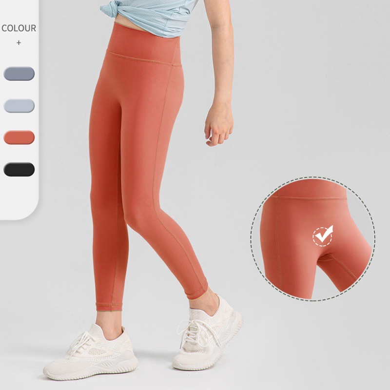 Pantalones de compresión suaves premium al por mayor sin línea T para niñas jóvenes, leggings atléticos de cintura alta para niños, mallas de yoga para jóvenes