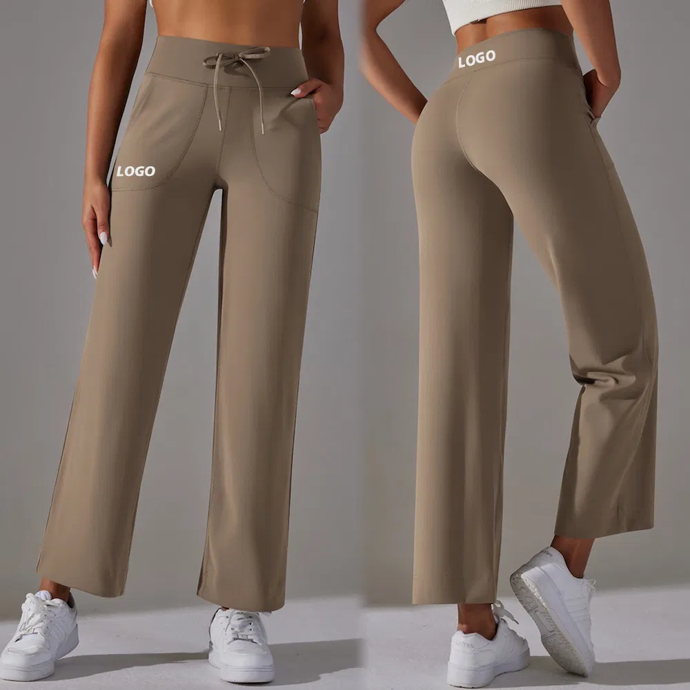 Venta al por mayor 2 Pantalones de chándal cómodos de diferentes longitudes para maternidad, pantalones de yoga para mujeres, logotipo personalizado, pantalones de pijama suaves con cordón, pantalones jogger de pierna ancha con bolsillos