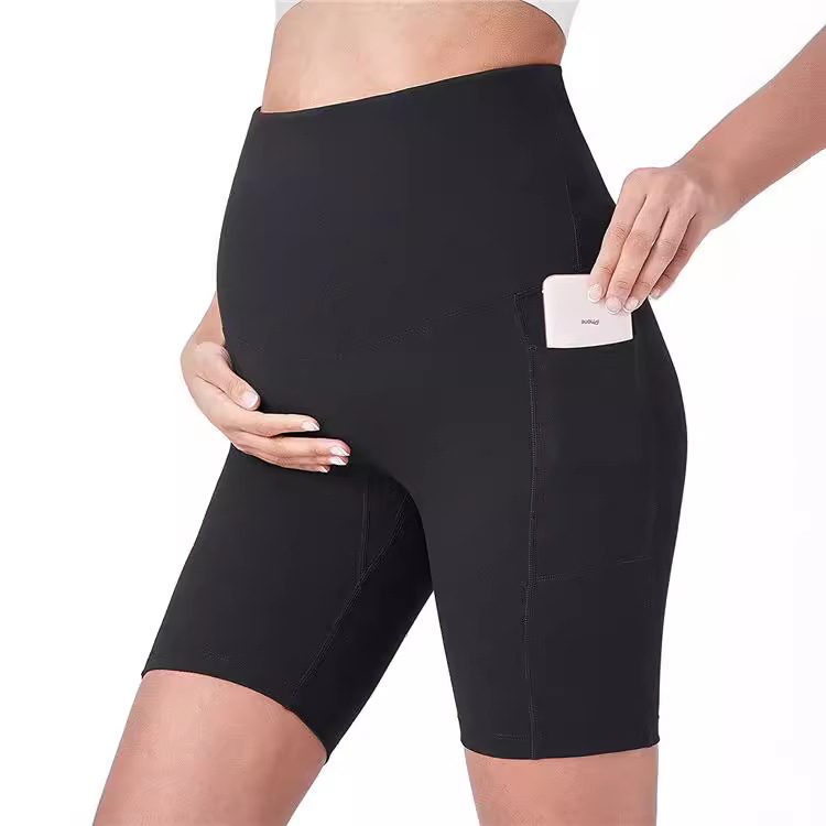 Shorts de yoga para maternidad sobre el vientre con bolsillos 5 Pantalones de entrenamiento activos