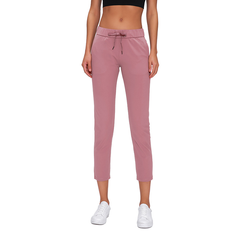 S2059 Mujeres Desnudas Sintiendo Pantalones Capri Deportivos de Tiro Alto con Cintura Ajustable y Bolsillos Laterales, Pantalones Básicos de Ejercicio Elásticos de Talla Grande