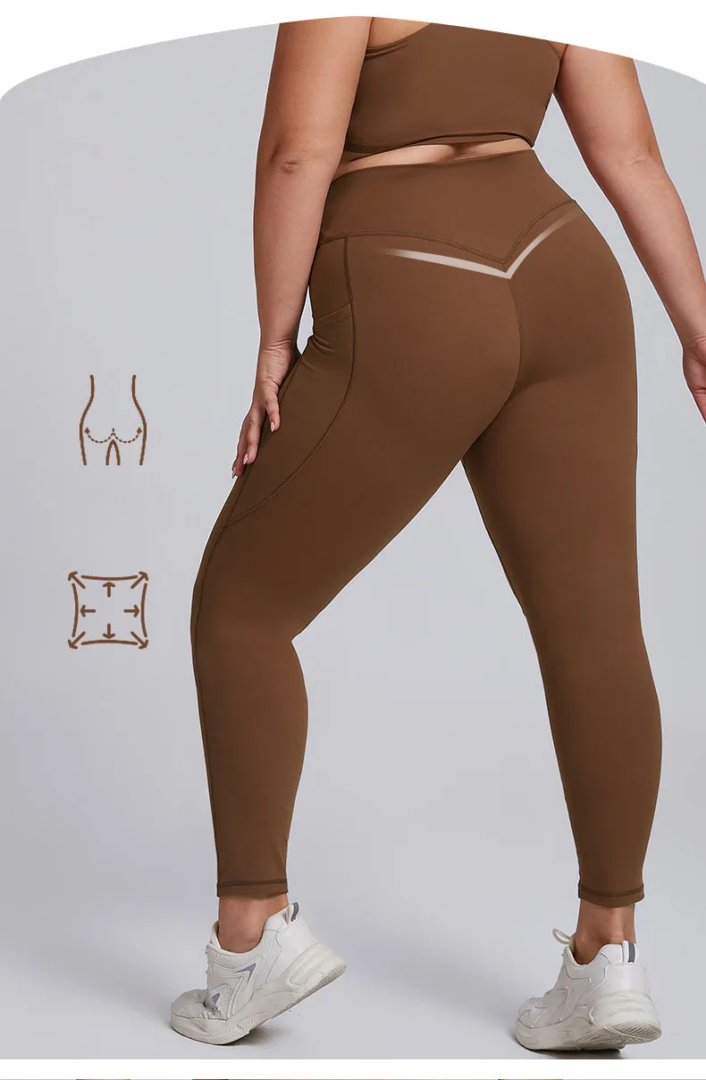 Pantalones de yoga ajustados sin costuras de talla grande con bolsillo para mujeres en el gimnasio