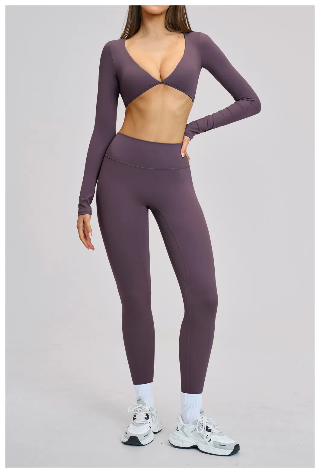 Ropa de fitness al por mayor para mujeres, camiseta de yoga con cuello en V