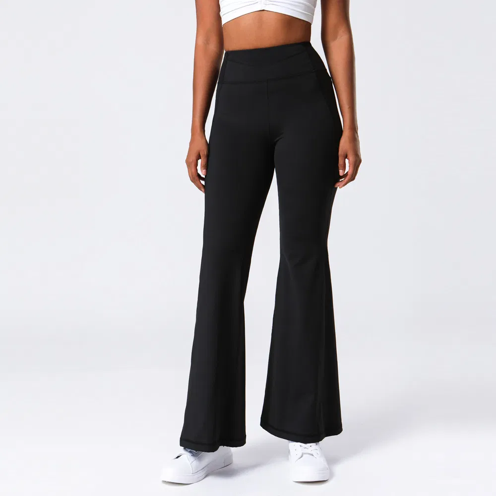 Pantalones de yoga de flare suaves para levantar las caderas de mujer con bolsillo oculto, pantalones de entrenamiento de cintura alta