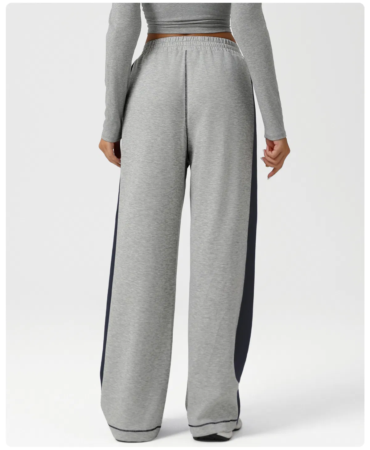 Pantalones de yoga de bloque de color de pierna ancha de cintura alta sueltos para mujer