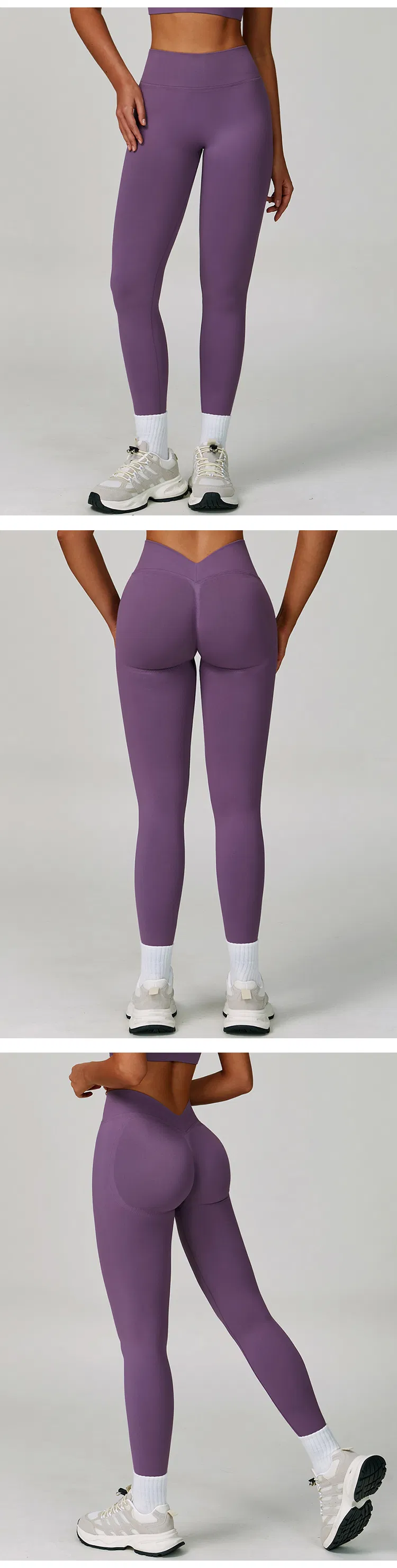 Pantalones de yoga sin costuras color durazno con cuello en V, ajustados, para correr, deportivos, de secado rápido, para fitness
