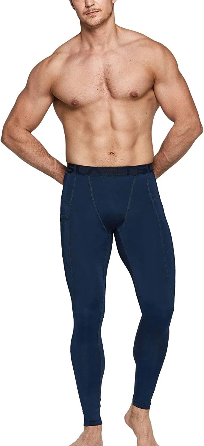 Pantalones de compresión para hombres, mallas deportivas de secado rápido para correr con bolsillo