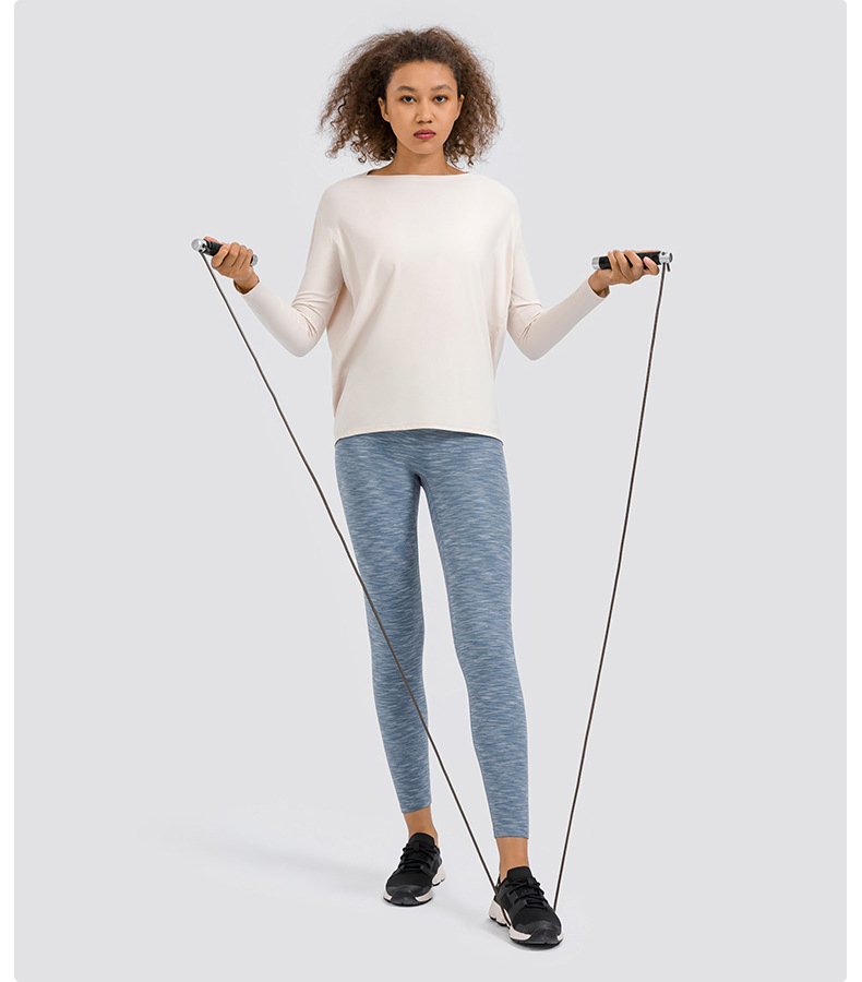 Camiseta de yoga de manga larga para mujeres, color sólido, cuello redondo, parte superior para gimnasio y running, camiseta de entrenamiento ajustada, ropa deportiva transpirable