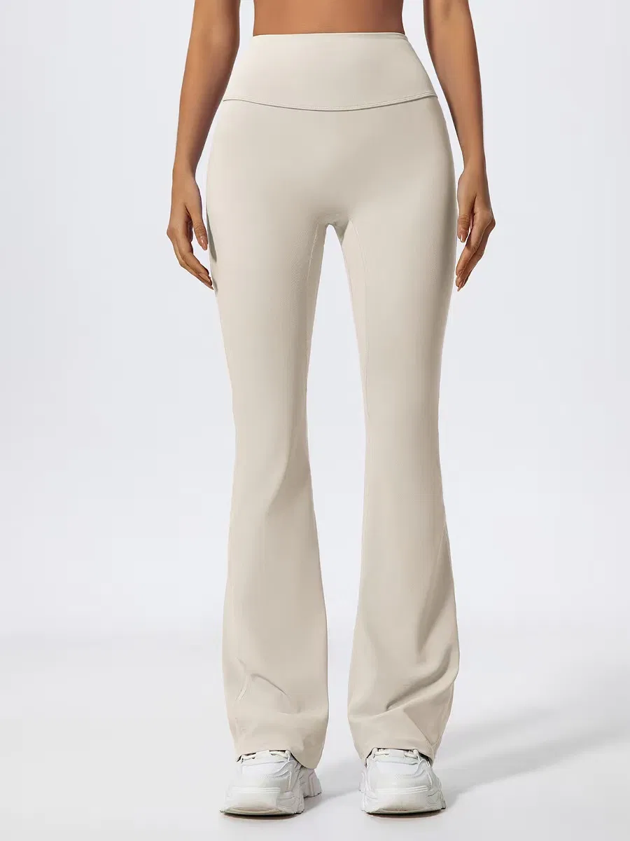 Leggings deportivos de cintura alta con control abdominal pero levantados, pantalones de yoga de pierna ancha y acampanados para mujer