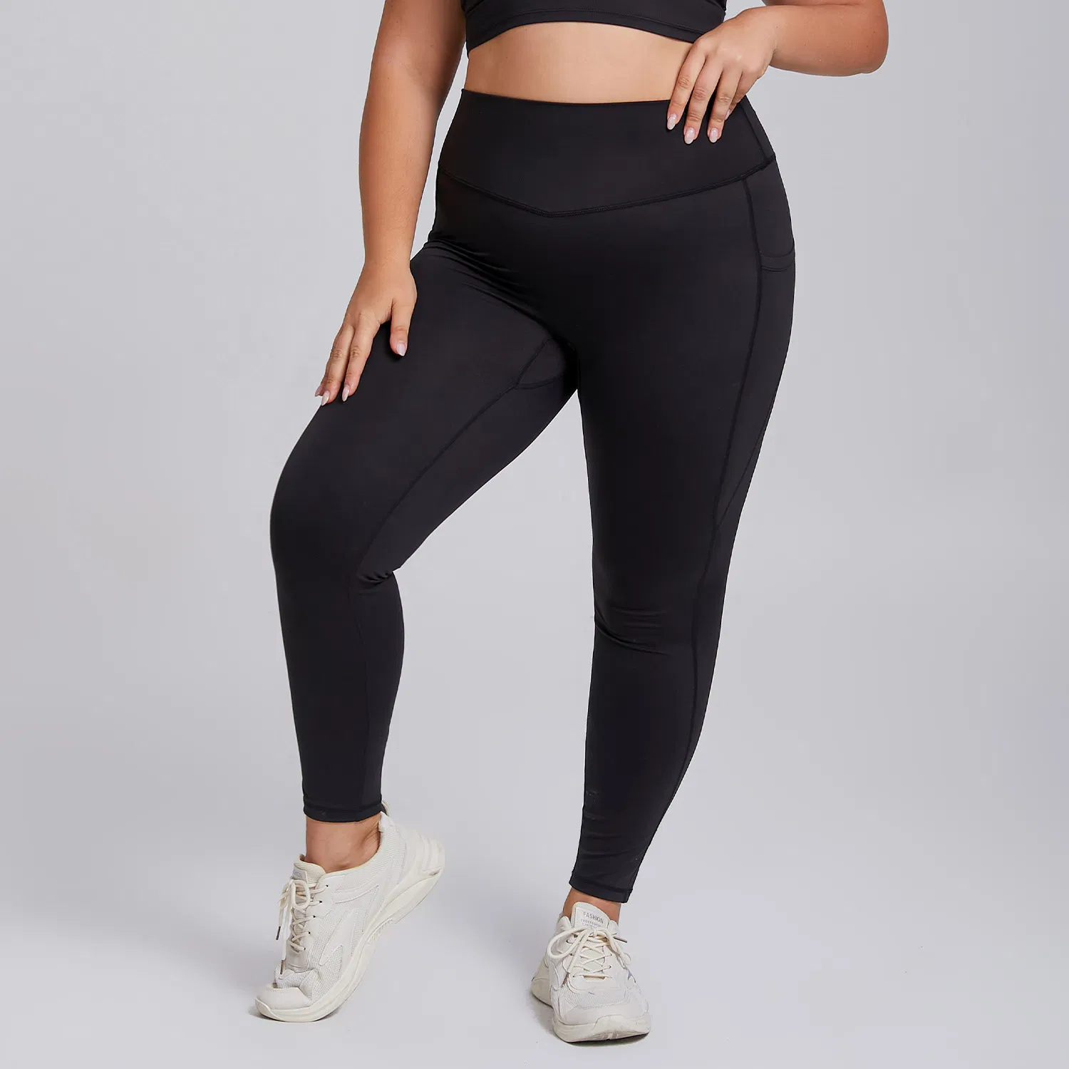 Pantalones de yoga personalizados al por mayor con logo, talla grande, con bolsillos laterales, leggings para el gimnasio