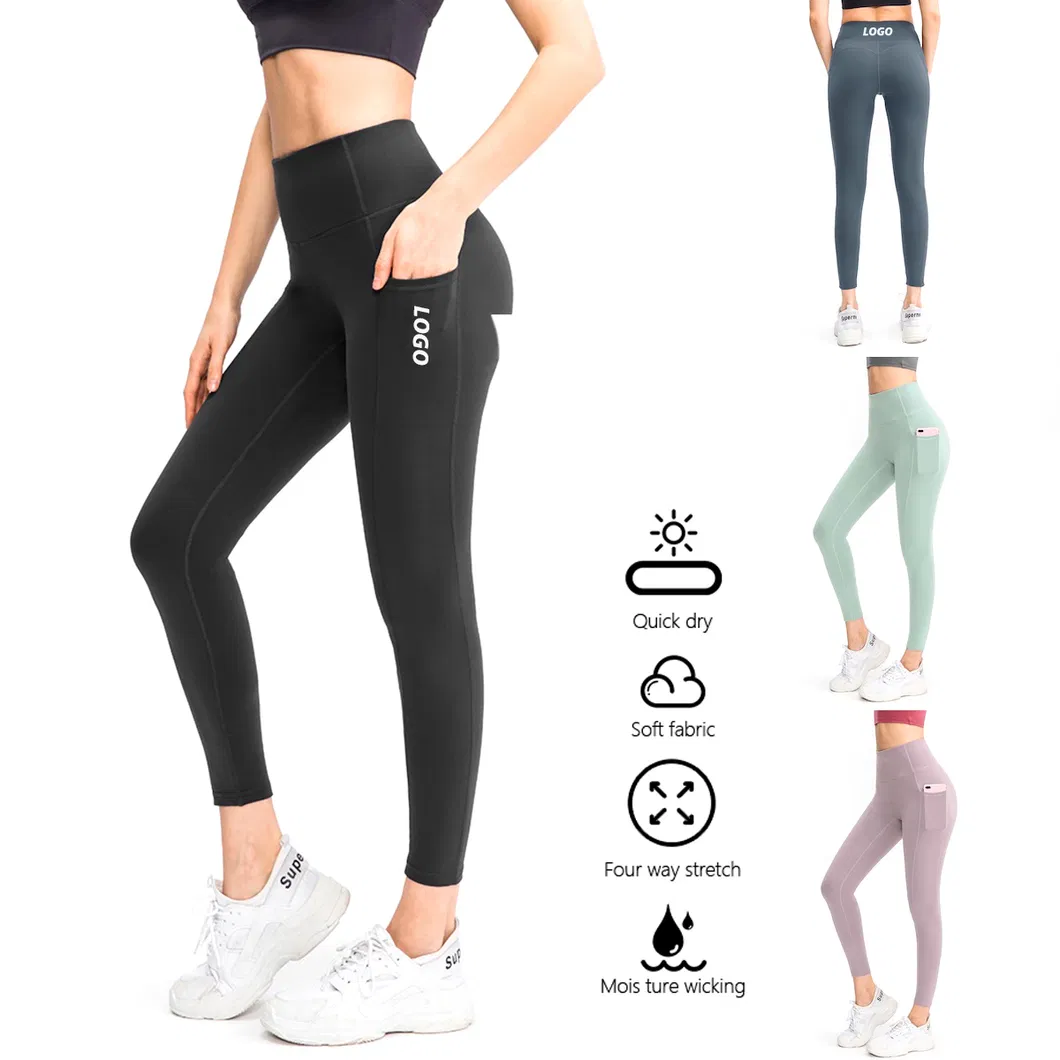 Pantalones de yoga de control de abdomen suave y cómodo para ejercicio y correr, mallas atléticas de cintura alta con bolsillos, leggings antideslizantes para senderismo