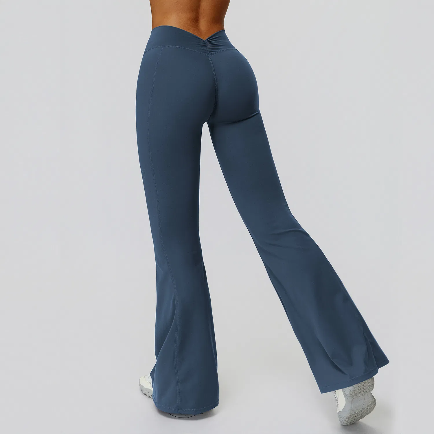 Pantalones acampanados de yoga, pantalones largos de tiro alto con pliegues, ligeramente acampanados y de corte ajustado, pantalones acampanados para correr