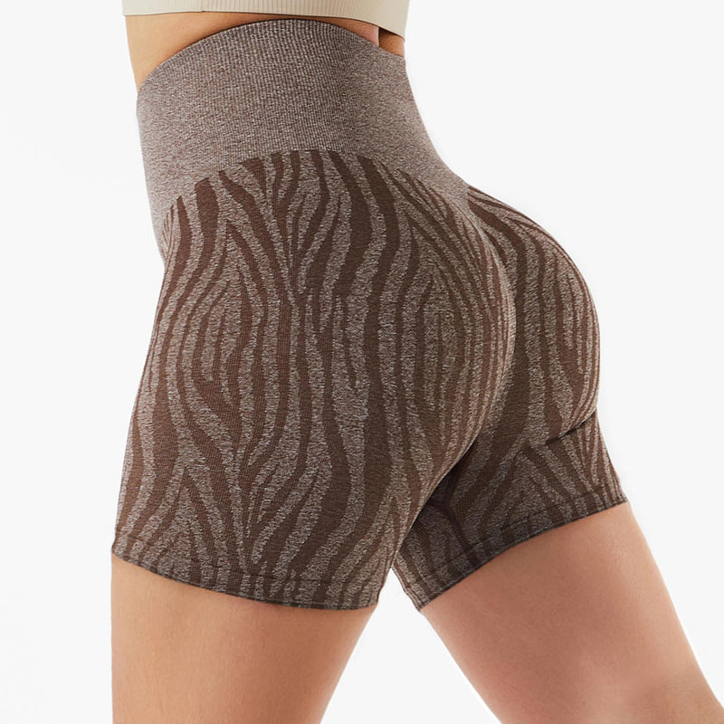 Conjunto deportivo de mujer al por mayor, mallas de gimnasio para cortos de fitness con estampado de cebra, cortos de yoga de alta cintura sin costuras para correr