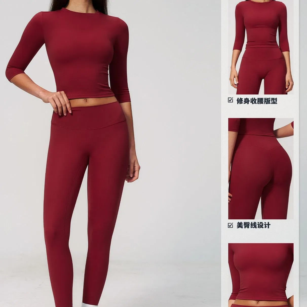 Camiseta de entrenamiento de ajuste ceñido 3/4 con leggings de yoga de cintura alta