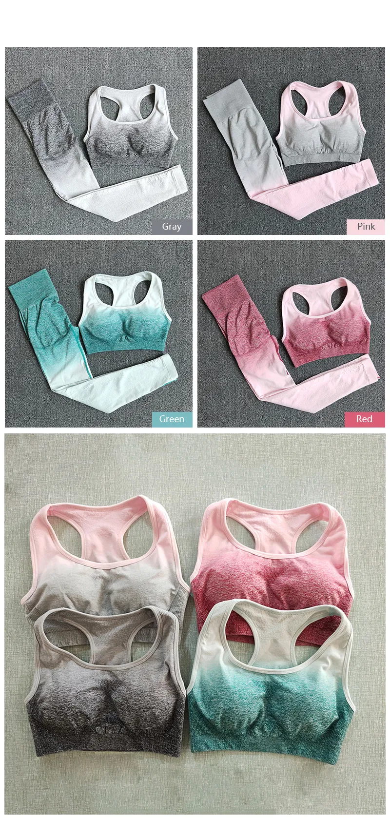 Conjunto de Yoga con Gradiente Sin Costuras para Mujeres - Pantalones de Fitness de Secado Rápido