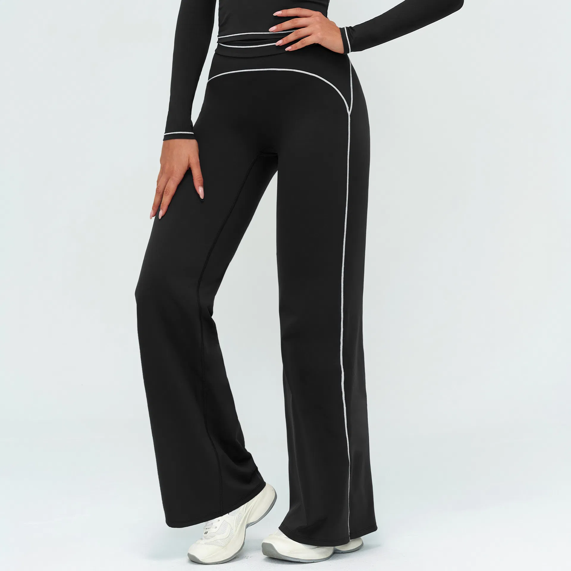 Pantalones de yoga sin costuras para mujer, pantalones de color bloque que levantan la cadera, pantalones deportivos de cintura alta y pierna ancha