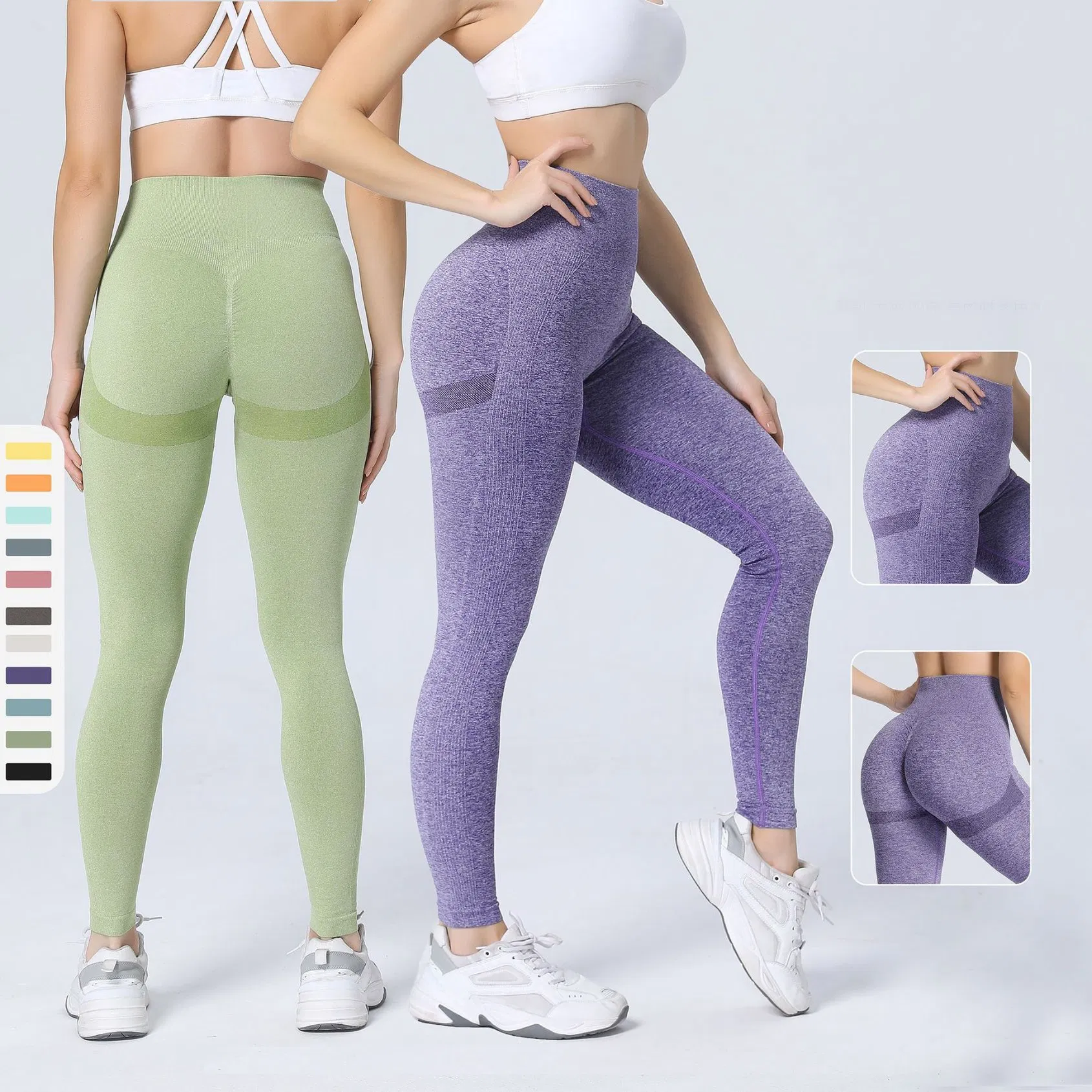 Pantalones de yoga de alta cintura de nylon deportivos sin costuras para gimnasio con scrunch en el trasero y logo personalizado