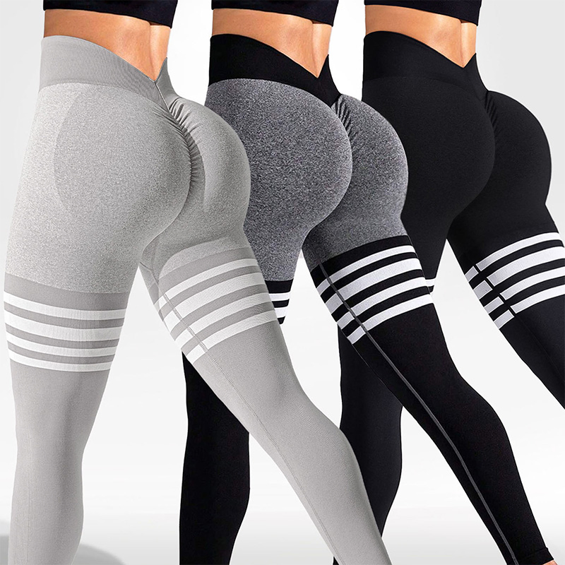 Pantalones deportivos de entrenamiento de yoga sin costuras de alta cintura con scrunch en el trasero y logo personalizado