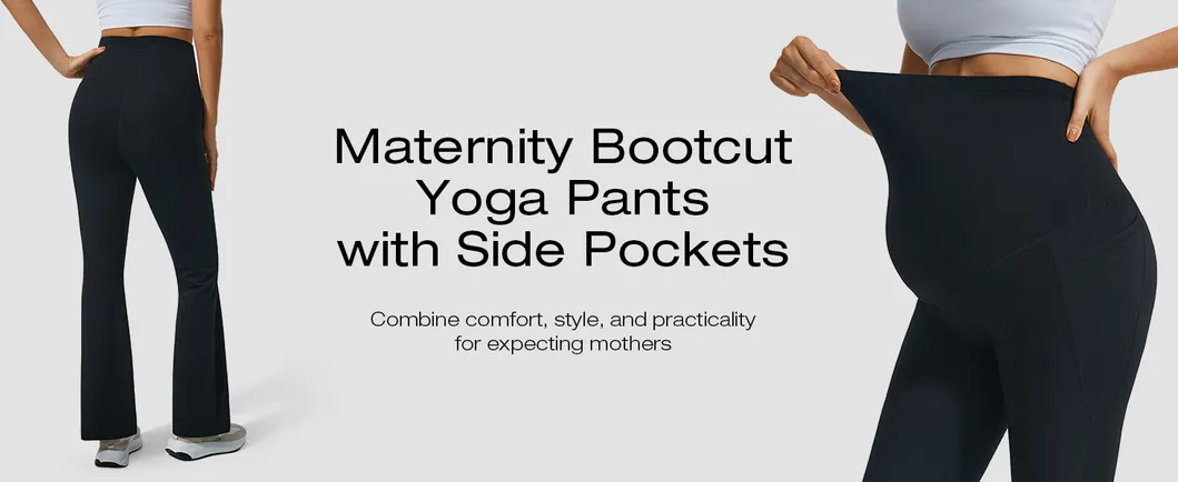 Leggings de maternidad de campana con sensación suave sobre el vientre con bolsillos, pantalones de yoga de embarazo de corte acampanado suaves