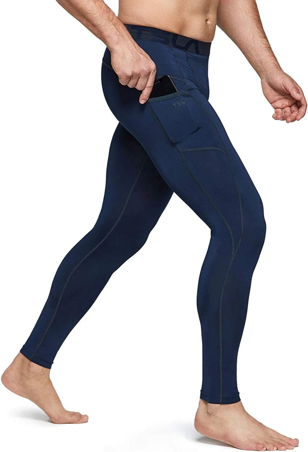 Pantalones de compresión para hombres, mallas deportivas de secado rápido para correr con bolsillo